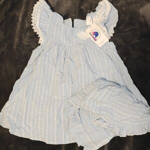 Blue Polka Dot Baby Dress with Lace Trim